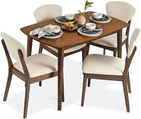Mesa de cocina y sillas para 4, juego de mesa de comedor de madera de 5  piezas con 4 sillas para espacios pequeños, mesa de comedor cuadrada  moderna